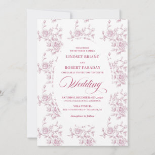 Klassische französische Toile-Rosen-Hochzeitseinla Einladung