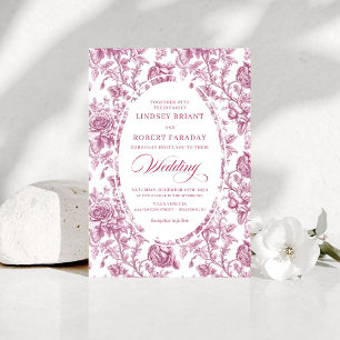 Klassische französische Toile-Rosen rosa Hochzeits Einladung