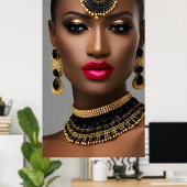 Klassische Frauen Modeafrikanischer Goldschmuck Poster (Heimbüro)