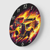 Klassische frisierte Autos, die durch feurige Wege Große Wanduhr (Winkel)