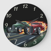 Klassische frisierter Autos runter in einer Nachts Große Wanduhr (Vorderseite)
