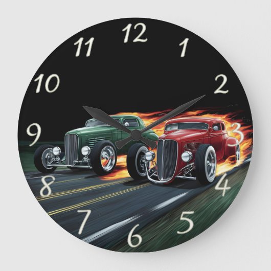 Klassische frisierter Autos runter in einer Nachts Große Wanduhr (Vorderseite)