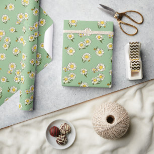 Klassische Gänseblümchen und grüne Vintage-Blumen Geschenkpapier