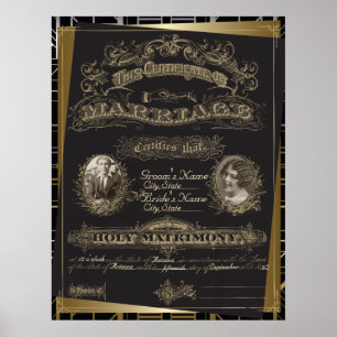 Klassische Gatsby Deco Heiratsurkunde Poster