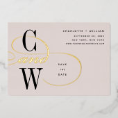 Klassische, Geblüht Monogramm-Save the Date-Karte Folieneinladung (Vorderseite)