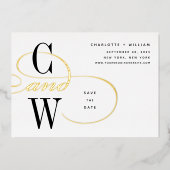 Klassische, Geblüht Monogramm-Save the Date-Karte Folieneinladung (Vorderseite)