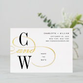 Klassische, Geblüht Monogramm-Save the Date-Karte Folieneinladung (Stehend vorne)