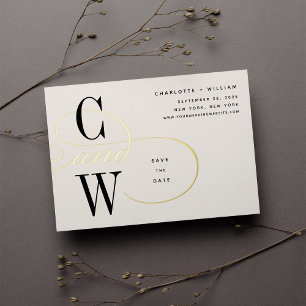 Klassische, Geblüht Monogramm-Save the Date-Karte Folieneinladung