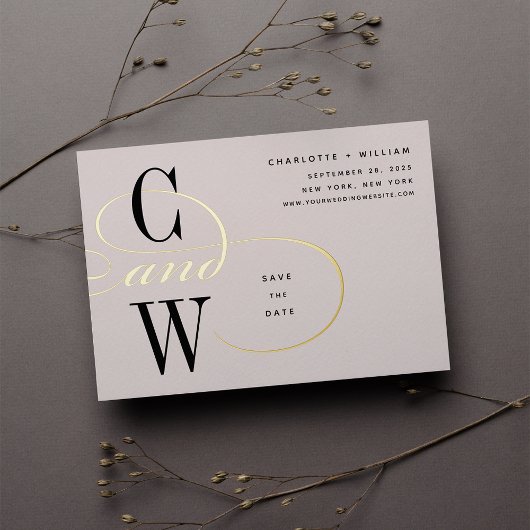 Klassische, Geblüht Monogramm-Save the Date-Karte Folieneinladung