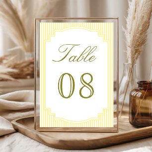 Klassische gelb gestreifte Hochzeit Tischnummer