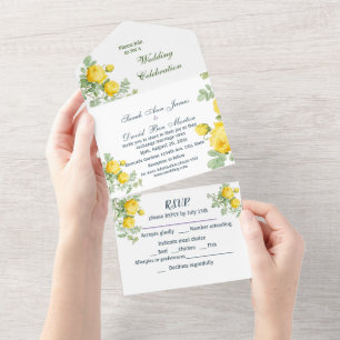 Klassische gelbe Rosen Blumen Aquarell  All In One Einladung