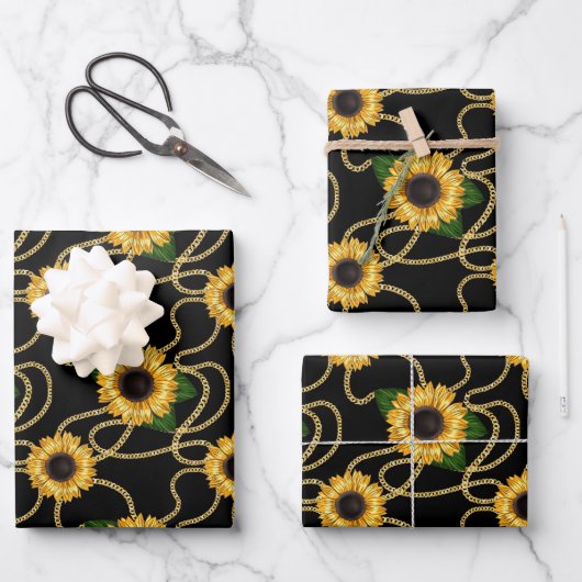 Klassische Gelbe Sonnenblumen Stilvolles Muster au Geschenkpapier Set (Vorderseite)