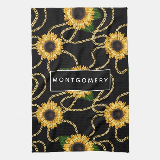 Klassische Gelbe Sonnenblumen Stilvolles Muster au Geschirrtuch (Vertikal)