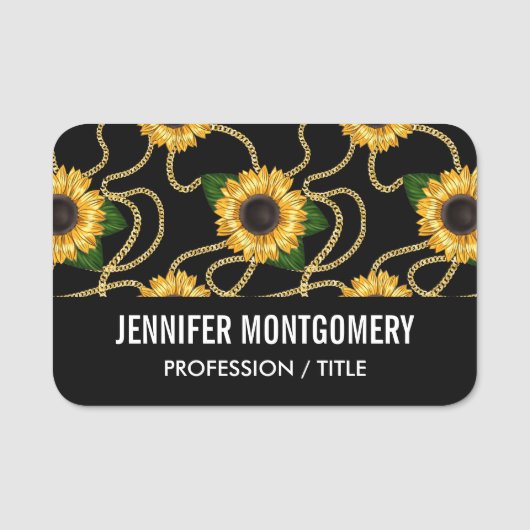 Klassische Gelbe Sonnenblumen Stilvolles Muster au Namensschild (Vorderseite)