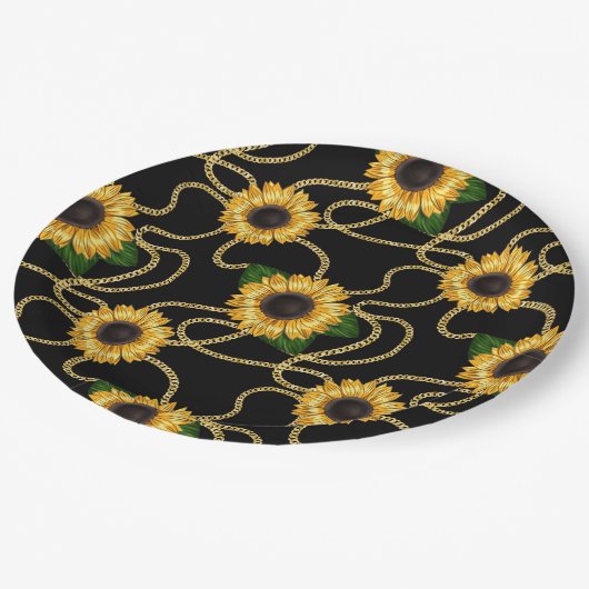 Klassische Gelbe Sonnenblumen Stilvolles Muster au Pappteller (Schrägansicht)