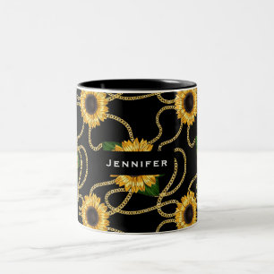 Klassische Gelbe Sonnenblumen Stilvolles Muster au Zweifarbige Tasse