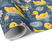 Klassische Gelbkleber-Duckies mit rosa Blume Geschenkpapier (Rolleneckpunkt)