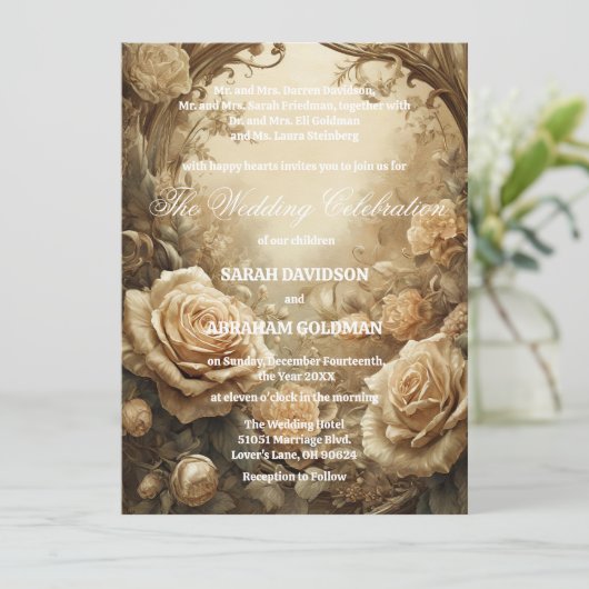 Klassische geschiedene Eltern Hochzeitseinladungen Einladung (Stehend Vorderseite)