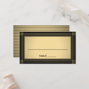 Klassische gestreifte Border Chic Schwarz & Gold B Platzkarte