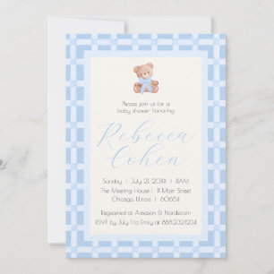 Klassische Gingham-Bärchen-Baby-Party-Einladung Einladung