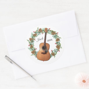 Klassische Gitarre Weihnachtsfeiertag Pine Cones M Runder Aufkleber