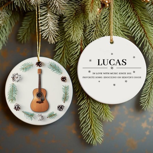Klassische Gitarre Weihnachtskreide Kiefernkone Cu Keramik Ornament