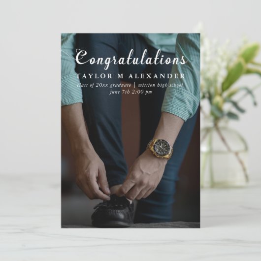 Klassische Glückwünsche Script Foto Abschluss Ankündigung (Stehend Vorderseite)