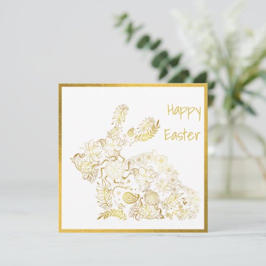 Klassische Gold Bunny Ostercard (Stehend Vorderseite)
