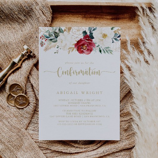 Klassische Gold Burgund White Floral Bestätigung Einladung