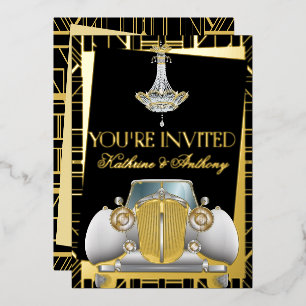 Klassische GOLD Gatsby Deco Hochzeit  Folien-Einla Folieneinladung