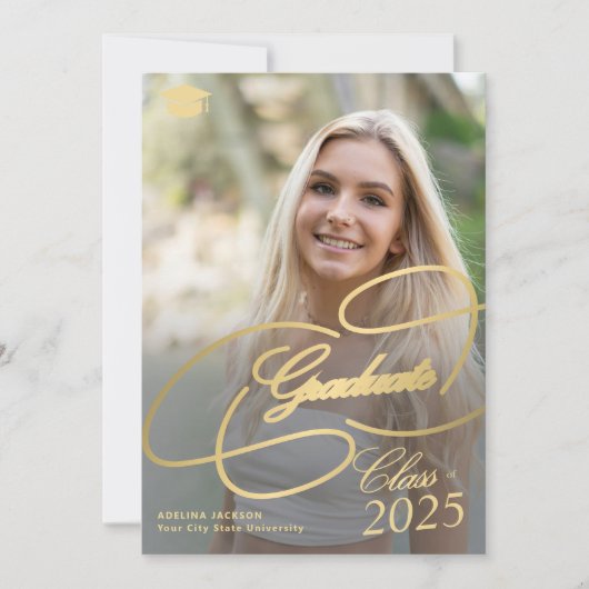 Klassische Gold Script-Foto-Klasse des Abschlusses Ankündigung (Vorderseite)