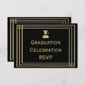 Klassische Gold- und Black Graduation Party RSVP Karte (Vorne/Hinten)