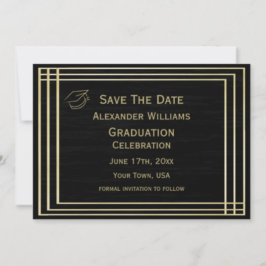 Klassische Gold- und Black Graduation Party Save The Date (Rückseite)