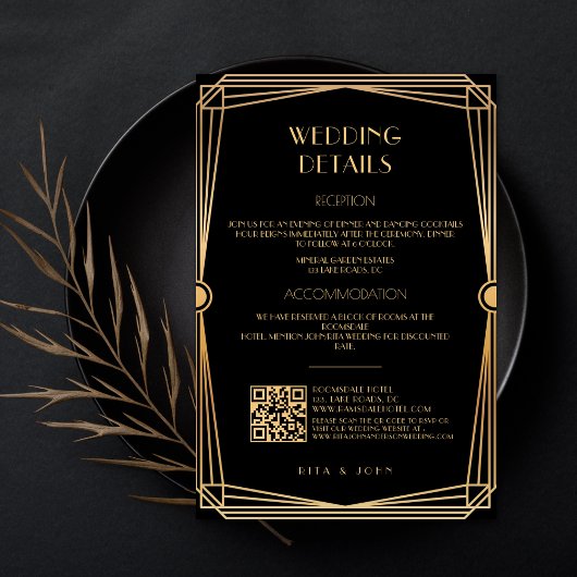 Klassische Gold Vintag Script Hochzeitsdetails Begleitkarte