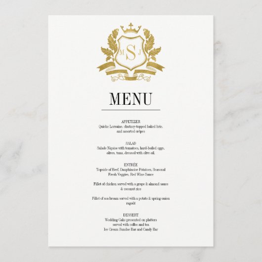 Klassische Gold Wappen Wedding Menu Card Menükarte (Vorderseite)
