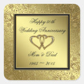 Klassische Golden Wedding Anniversary Square Stick Quadratischer Aufkleber (Vorderseite)