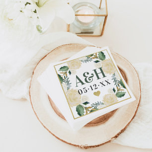 Klassische Goldene Creme Florale Herz Monogramm Ho Serviette