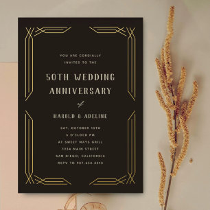 Klassische goldene Hochzeitseinladung mit Folienpr Folieneinladung