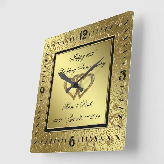 Klassische goldene Hochzeitshaltechuhr Quadratische Wanduhr (Winkel)