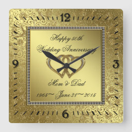 Klassische goldene Hochzeitshaltechuhr Quadratische Wanduhr