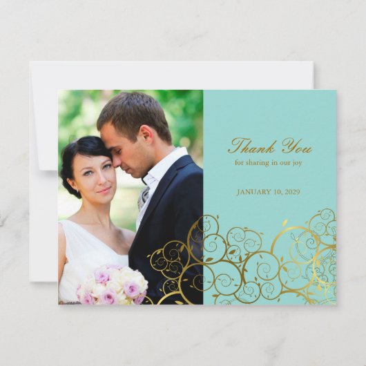 Klassische Goldene Spiralen Elegantes schicke Hoch Dankeskarte (Rückseite)