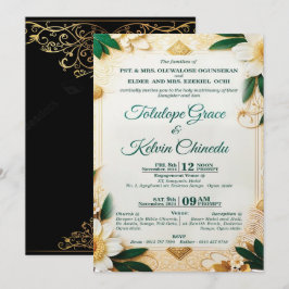 Klassische goldene und grüne florale Hochzeitseinl Einladung