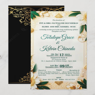Klassische goldene und grüne florale Hochzeitseinl Einladung