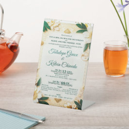 Klassische goldene und grüne florale Hochzeitseinl Sockelschild