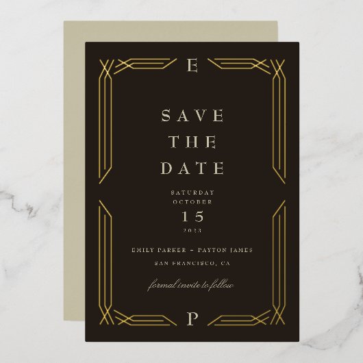 Klassische Goldfolie Byzantine Save the Date Folieneinladung (Vorderseite/Rückseite)