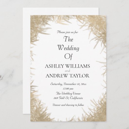 Klassische Goldgras Elegante Weiße Hochzeit Einladung (Vorne/Hinten)