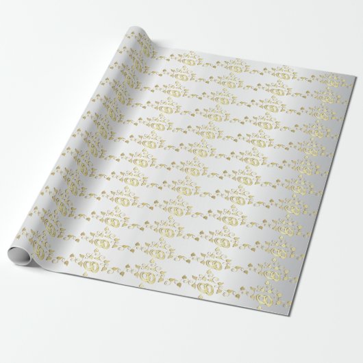 Klassische Goldhochzeiten auf weißem Satin Geschenkpapier (Ungerollt)