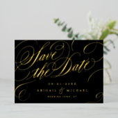 Klassische Goldkalligraphie Save the Date Vintag Folieneinladung (Stehend vorne)