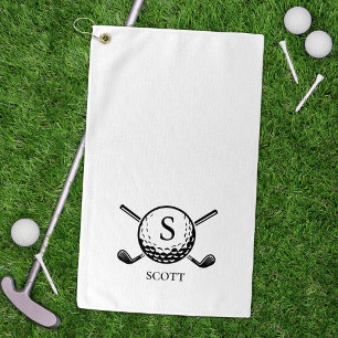 Klassische Golfschläger Monogramm Name Schwarz Wei Golfhandtuch