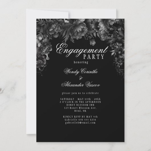 Klassische gotische Black Engagement Party Einladung (Vorderseite)